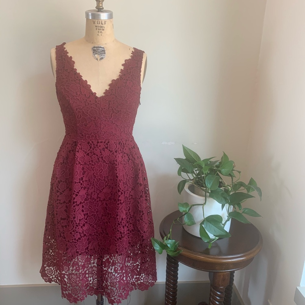 ASTR the Label- Red Lace Fit & Flare Dress Medium